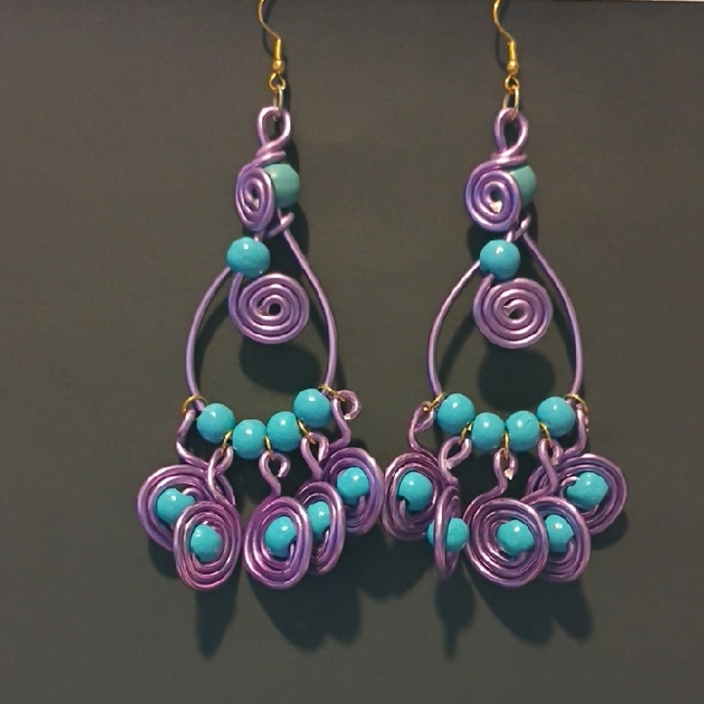 Hand Crafted Purple and Blue Swirl Earrings